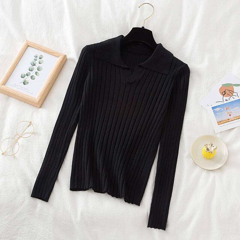 Korean Style Turn-Down Collar Women Sweater Female Long Sleeve Top Casual Pullover Knitted Sweaters Fall Clothes Sueter Feminino Z260313