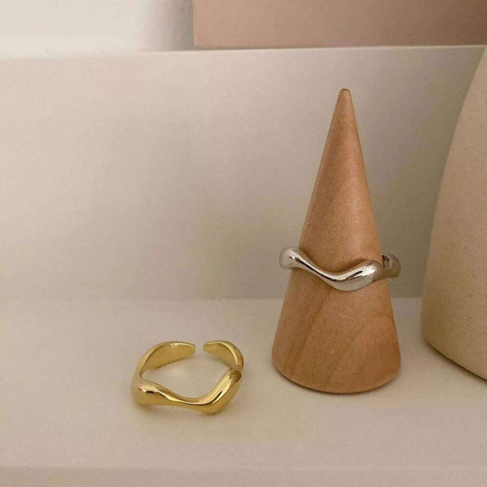 VENTFILLE 925 Sterling Silver Irregular Design Wave Golden Stackable Finger Rings Trendy Adjustable For Women Gifts Dropshipping H260312