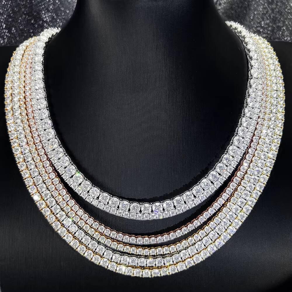 Fast Shipped Hip Hop Style 925 Sterling Silver Tennis Chain Necklace Women Iced VVS1 Moissanite Diamond Choker 3 4 5MM for Men