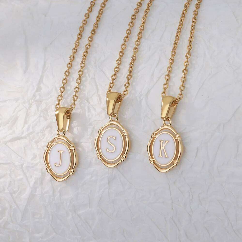 A-Z Letter Initial Enamel For Women Gold Color Stainless Steel Chain Exquisite Pendant Necklace Fashion Jewelry Gift H260312