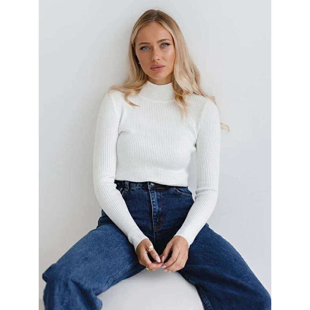 Knitted High Neck Autumn Women Long Sleeve Slim Basic Casual Ribbed Pullover Winter Sweater Female Clothes Z260313