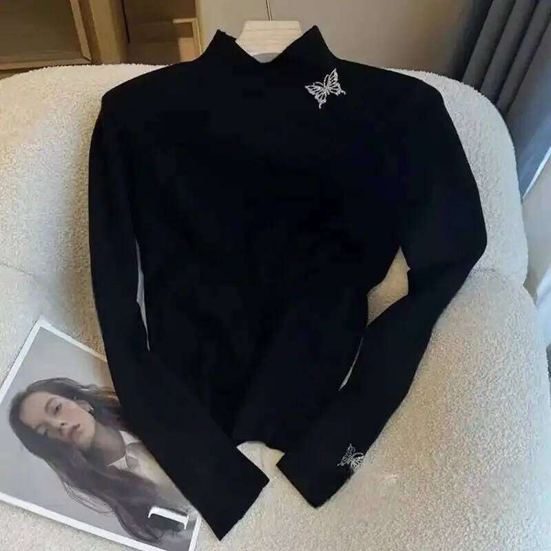 Half Turtleneck Bottoming Women's Sweater Autumn and Winter Fashionable Pullover Butterfly Print Top Z260313