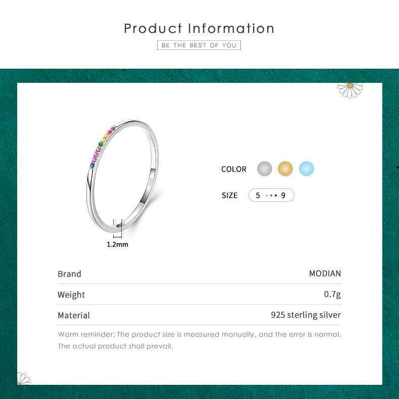 Modian New Real 925 Sterling Silver Trendy Rainbow CZ Stackable Colorful Finger Rings For Women Female Wedding Statement Jewelry H260312