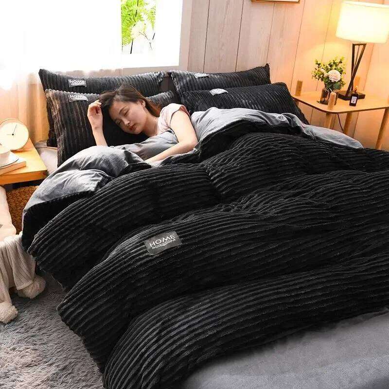 Winter Thick Solid Color Velvet Duvet Warmth Bedding Set Double Soft Quilt Twin Queen King Comforter Cover 220*240 H260312 - view 4