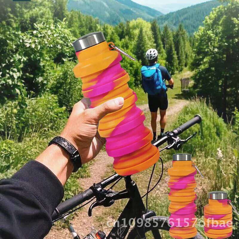 Portable Silicone Folding Bottle 500ml Sports Fitness Travel Kettle Stretch Water Cup Outdoor Creative Rainbow & Tie-Dye Z260313