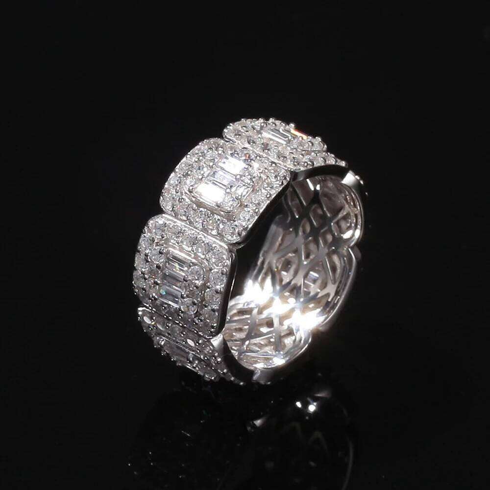 TBTK Fashion Silver Color 8mm/10mm Baguettecz Cluster Ring Square Zirconia Stones Luxury Jewelry Unisex H260312