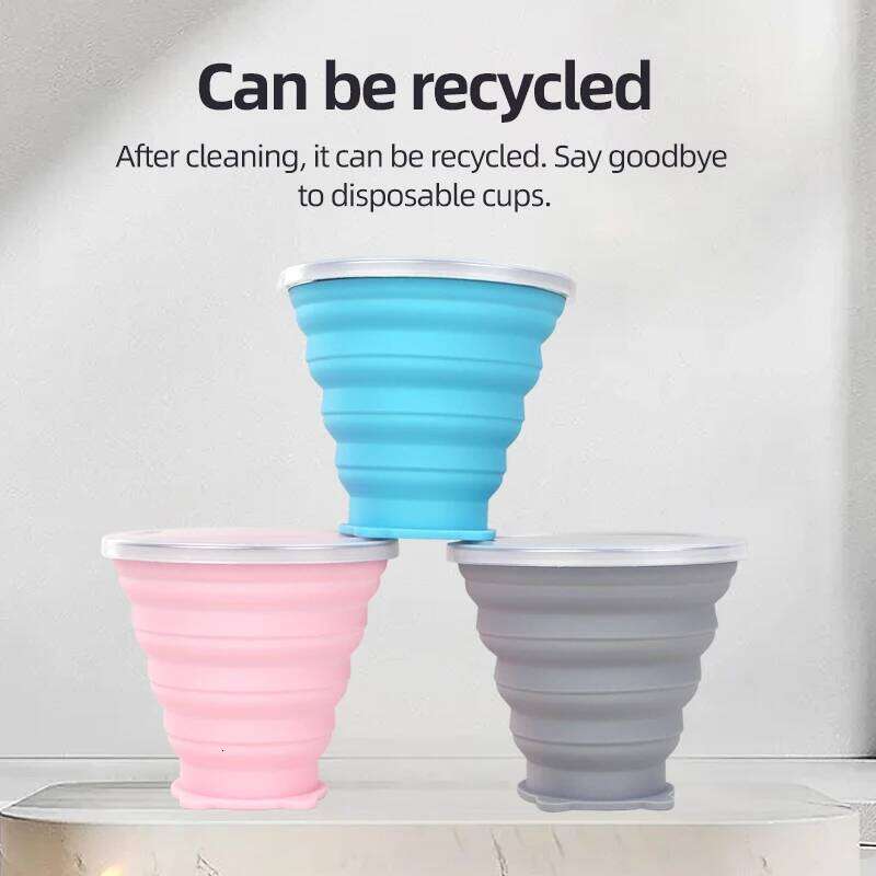 6 Packs Collapsible Travel Folding Water Mugs with Lids - Reusable Food Grade Silicone Cups Z260314