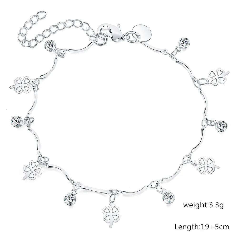 925 sterling Silver Four-leaf clover zircon Chain Bracelets for Women Fashion Party Wedding Accessories Jewelry Christmas Gifts Z260313