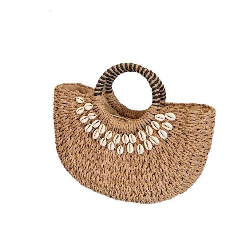Straw Texture Handheld Half-Moon Shell Woven New Vacation Bag For Women Beach