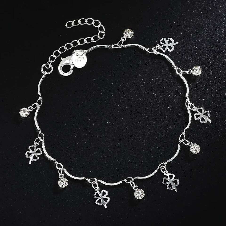 Hot Street trend 925 sterling Silver lucky clover leaf zircon Chain Bracelet for Women Fashion Wedding Party gifts fine Jewelry Z260313