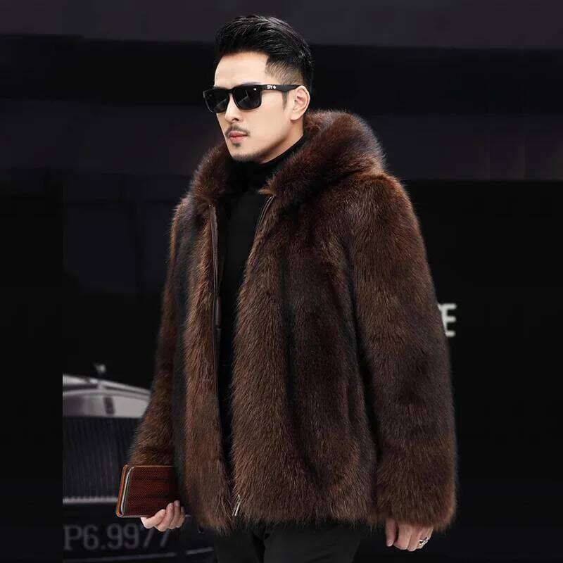 Luxury Winter Warm Faux Men Hooded Thick Fur Coat Jacket Plus Size Branded Zipper Men's Clothing Slim Z260313