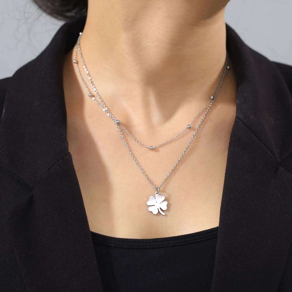 Fashion Stainless Steel Necklace Simple Leaves Pendant Necklaces Trend Multi-layer Choker Jewelry Wedding Gifts H260312