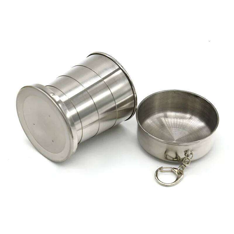 75ml/150ml/250ml Stainless Steel Folding Portable Outdoor Travel Camping Telescopic Cup with Keychain Water Coffee Z260313