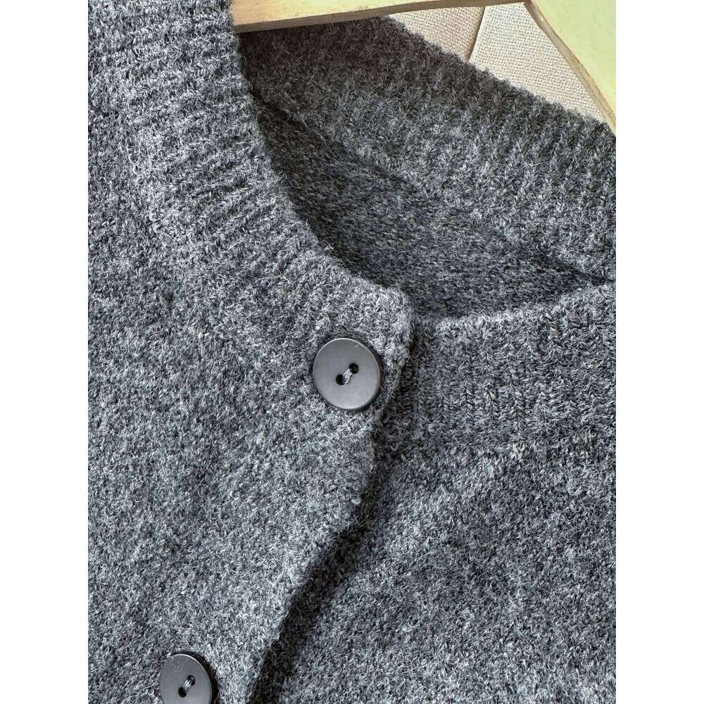 Simple Dark Gray Knitted Cardigan Autumn Round Neck Women's Sweater Jacket Korean Casual Fashion Female Knitting Coat Z260313