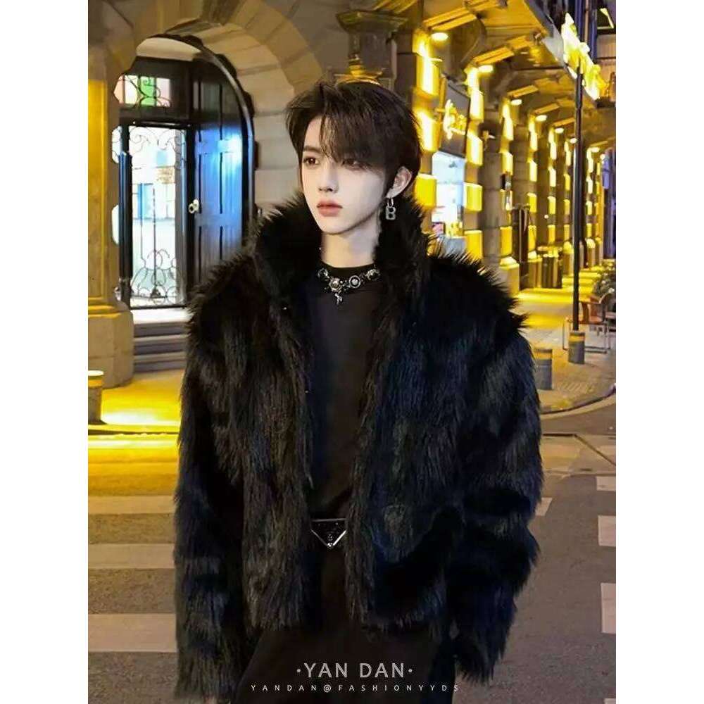 Faux Men's Outerwear Thicken Fox Mink Coat Winter New Warm Fur Men Black Fluffy Luxury Brand Coats Short Jacket Z260313