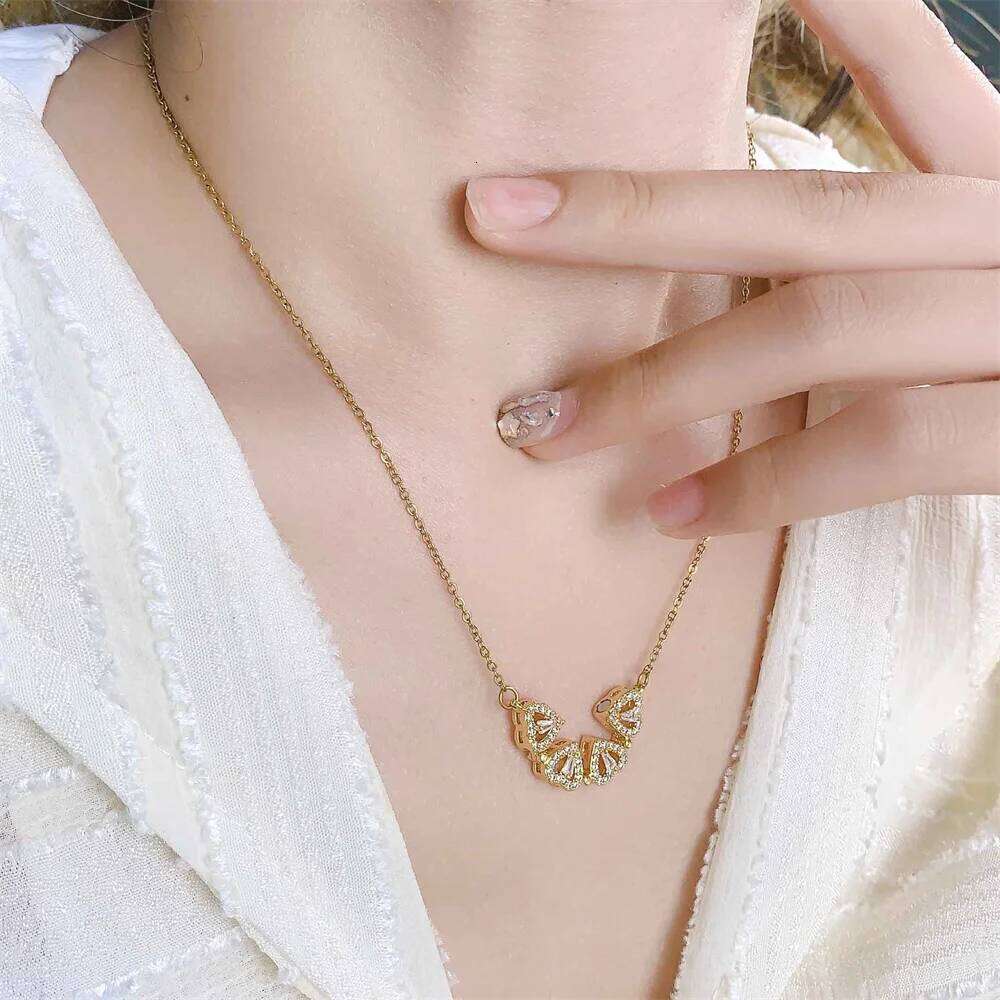 Versatile Minimalist Exquisite Beautiful Heart-shaped Design with Cr in One Titanium Steel Necklace H260312