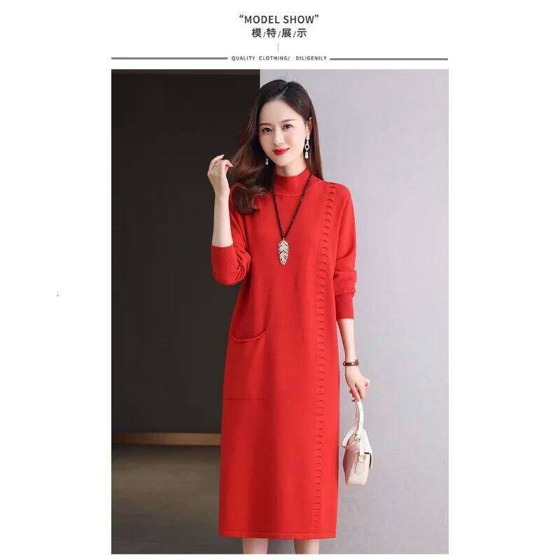 Fashionable Women's Sweater with Western Style Autumn and Winter New Loose Knitted Dress Half Turtleneck Z260313