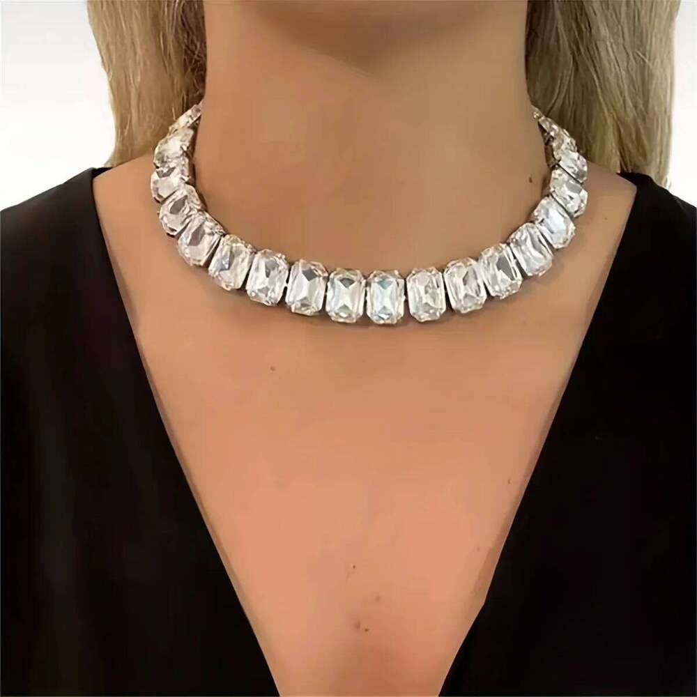 Sexy Sparkling Square Rhinestone Exquisite Bridal Party Wedding Jewelry Large Necklace Accessories H260312