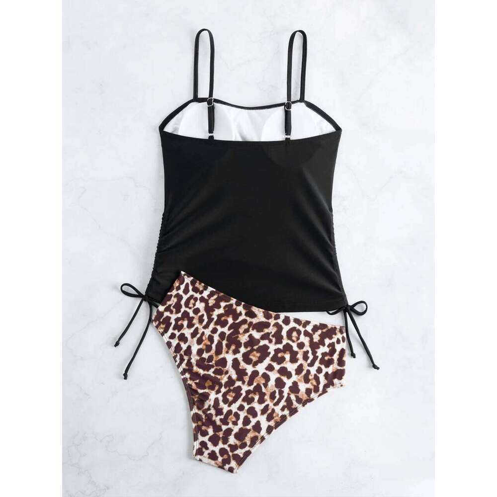 Strappy Drawstring Tankini 2026 Black Swimsuit Women Two Pieces Triangle Swimwear Female Bathing Swimming Suit Padded Beachwear 26H0313