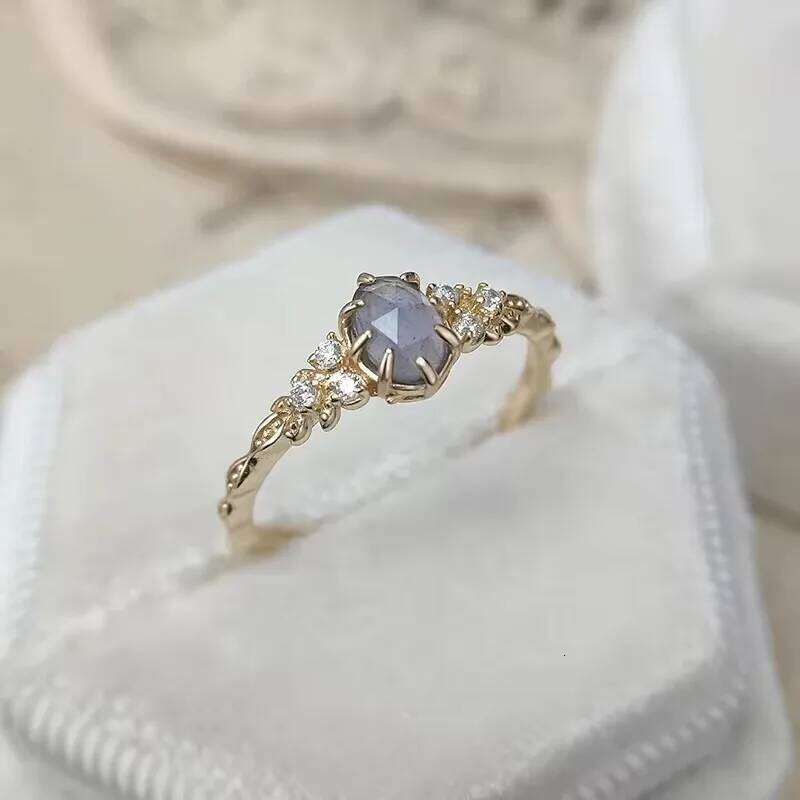 Natural Gemstone For Women Labradorite Cordierite Blue Stone Fine Jewelry Bijou Female Happiness Olive Leaf Ring H260312