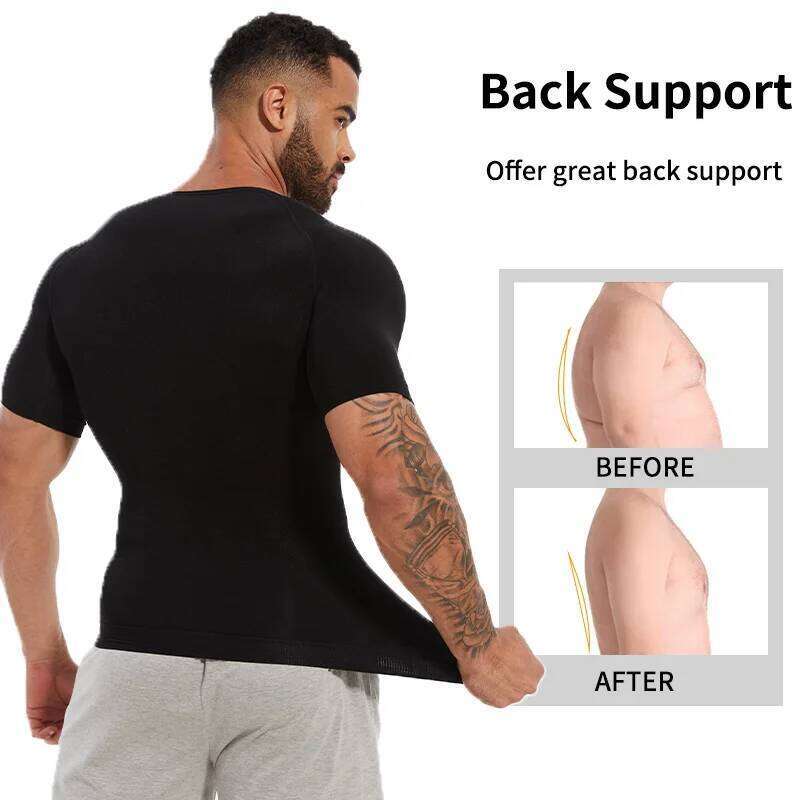 Men's Body Shaper Slimming Shirt Tummy Control Vest Compression Base Layer Slim Muscle Short Sleeve Shapewear 26Y0313