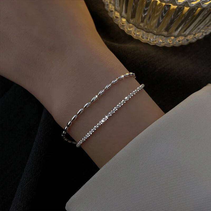 925 Sterling Silver Sparkling Bracelets for Women Fashion Korean Gypsophila Double Layered Adjustable Bracelet Party Jewelry Z260313