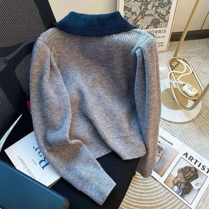 Xiaoxiangfeng collar, lapel, single breasted, soft sticky, slimming short sweater for women in spring and autumn, 2025 new i Z260313