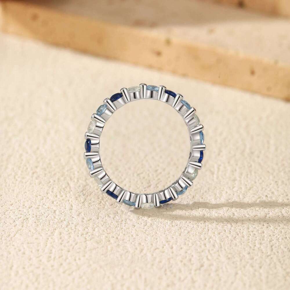 MODIAN 925 Sterling Silver Fashion Stacking Thin Sparkling Round Gradient Blue CZ Rings For Women Fine Jewelry H260312
