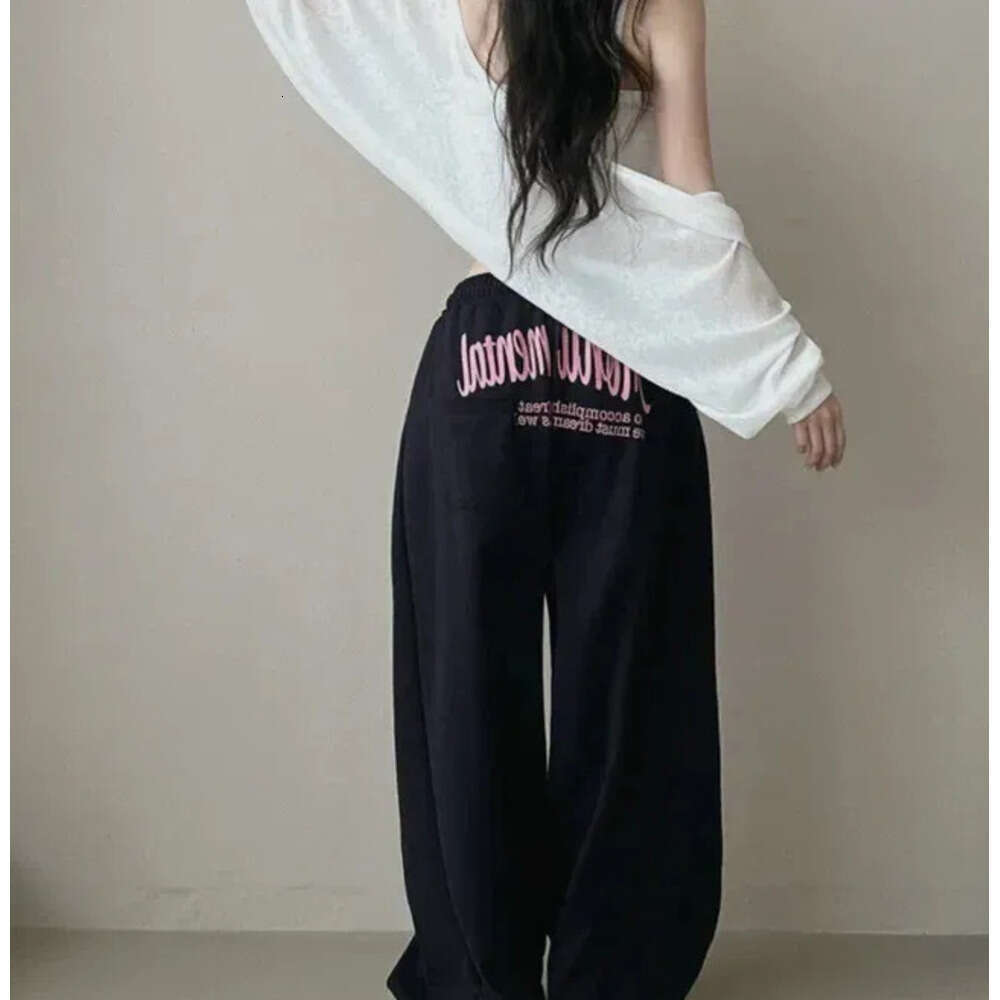 Women's Pants Women Bf Hip Hop Y2k Drawstring Printing Sweatpants Fashion Streetwear Sports Trousers Loose Casual Wide Leg Z260314
