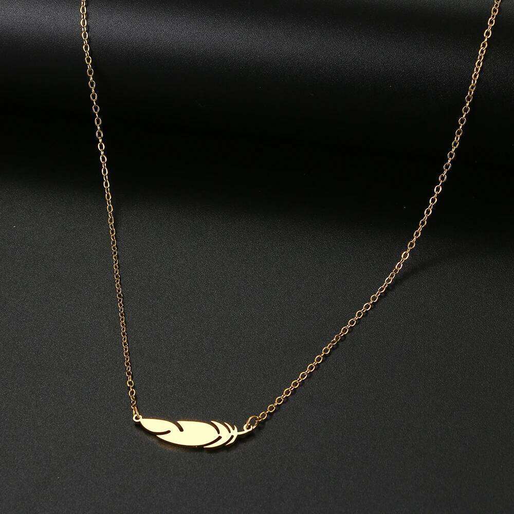 Stainless Steel Necklaces Simple Feather Charm Pendant Collar Chain Fashion Necklace For Women Men Jewelry Friends Best Gifts H260312