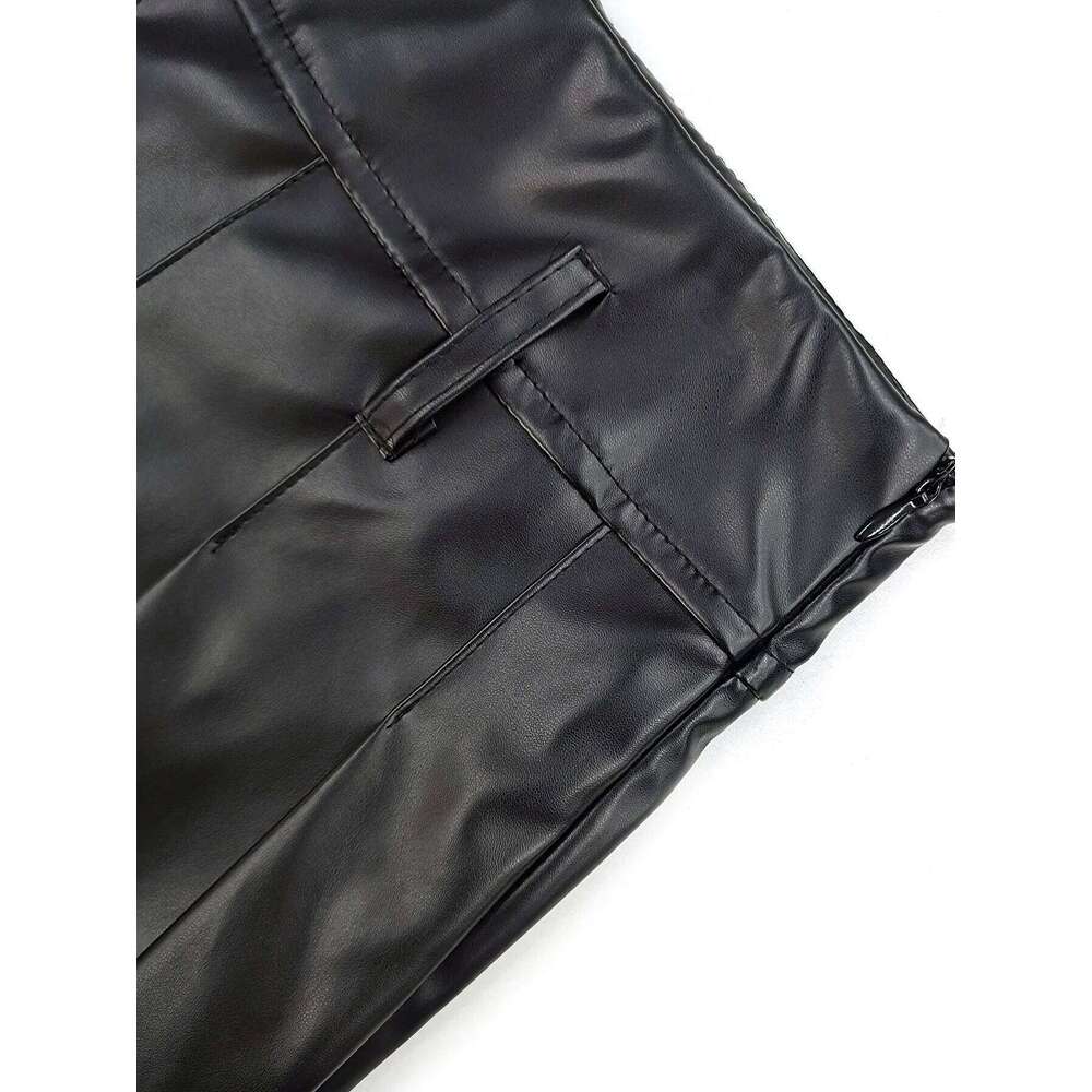 A casual and elegant faux leather black skirt, daily commuting skirt 296 Z260314