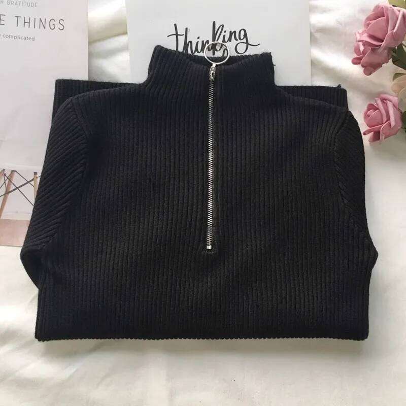 Autumn Winter Turtleneck Women Long Sleeve Zipper Neckline Pullover Female Sweater Slim Basic Knitted Jumpers Z260314