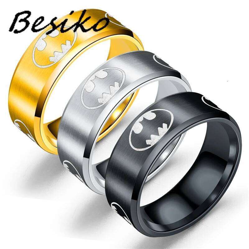 Besiko 8mm Bat Logo Black Rings Stainless Steel For Women Men Anime Fans Ring Jewelry Wholesale Dropshipping H260312