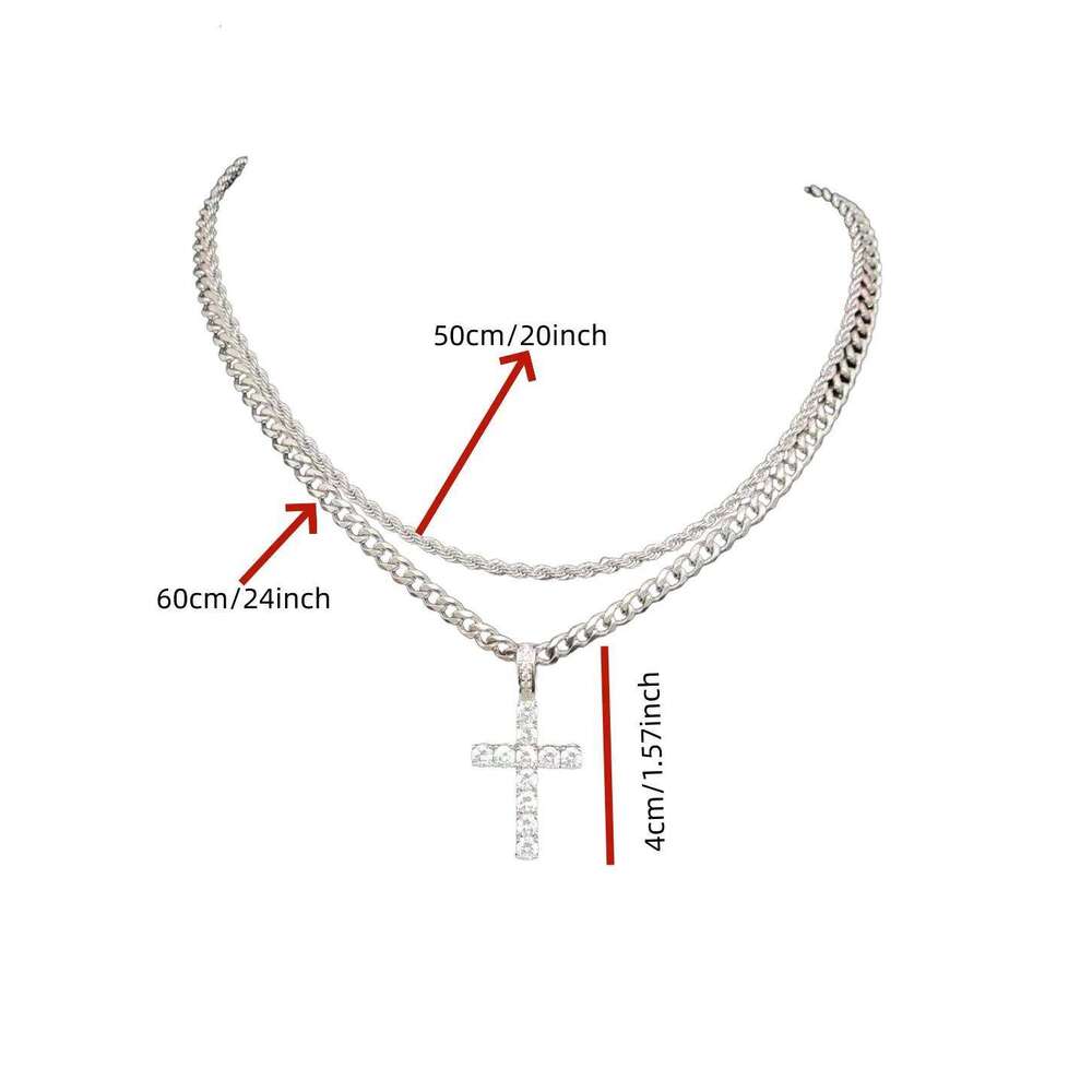 Fashionable Double + Cross, Unisex - 3mm Layered Cuban Chain Necklace Set Minimalist 20-24 Inches Gift H260312