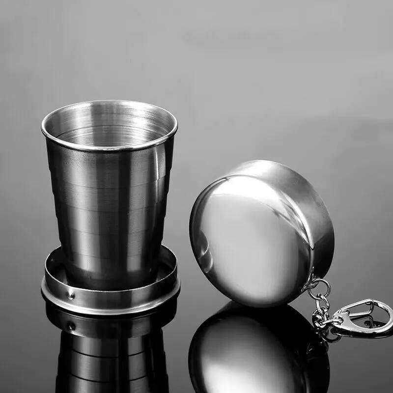 Portable Stainless Steel Folding Cup Outdoor Travel Camping Foldable Drinkware Metal Wine Glass Water Cups 75ml/150ml/250ml Z260314