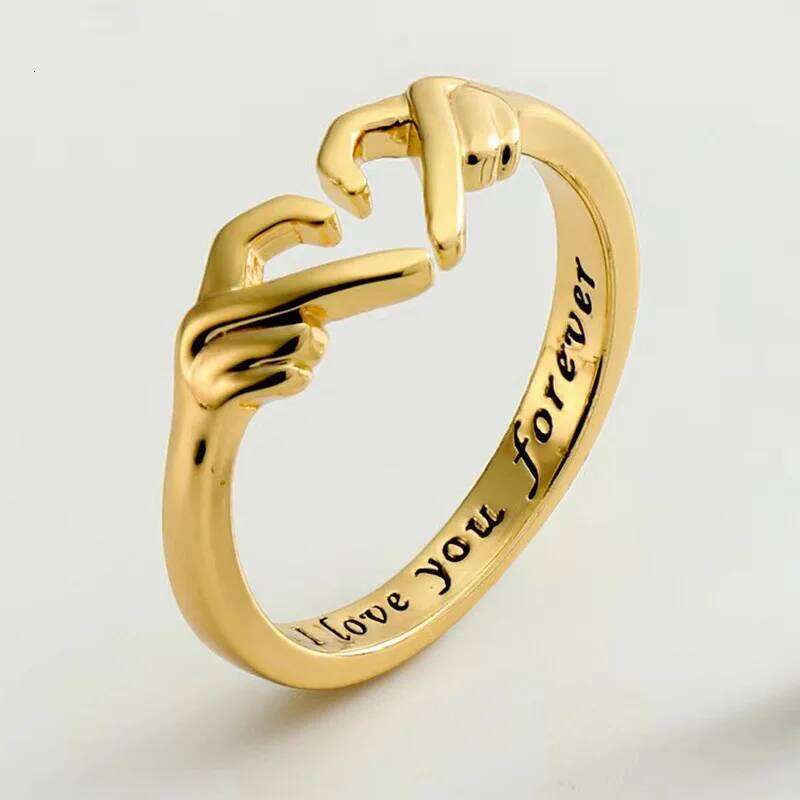 Promise Two Hands Heart Couple for Women Romantic I You Forever Carved Lettering Ring Unique Friendship Jewelry H260312