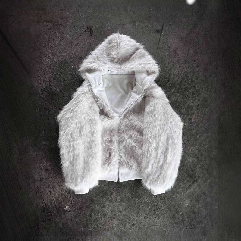 Hooded Fur Jackets Zipper Solid Double-sided Wear Black Short Plush Coats Warm Thick Faux Rabbit Furry Jacket Fluffy Casual Z260313