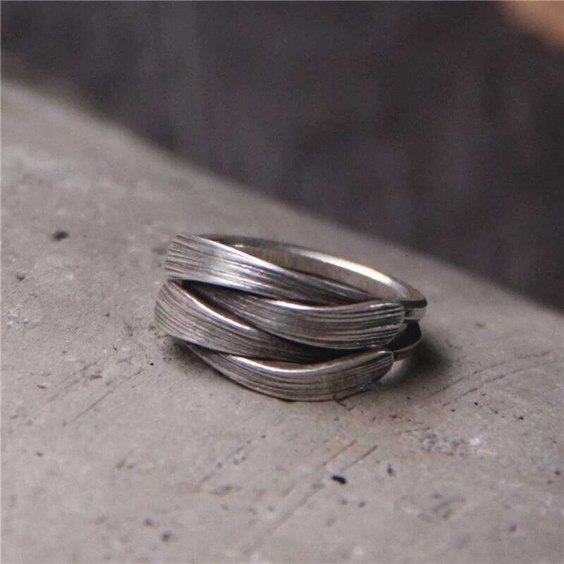 Retro Overlapping For Men Silver Color Punk Gothic Adjustable Open Ring Handmade Rock Unisex Jewelry Accessories Man Gift H260312