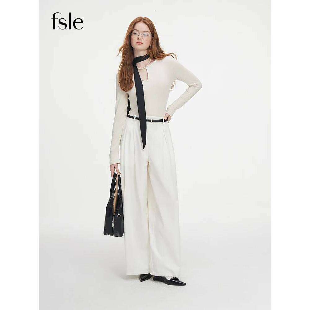 FSLE Autumn Knit Top 2025 New Casual Long Sleeve Sweater For Women V-Neck Slim Cotton Grey Pullover Beige Chi Topc Z260314