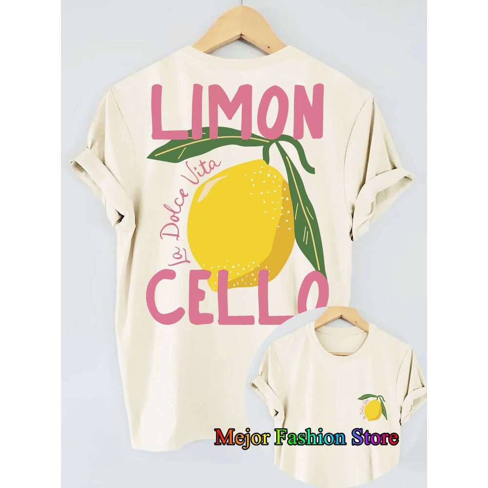 Lemon Pattern Letter Print Oversized T-shirt For Women Short Sleeve Loose Casual Tees Streetwear Vintage Cotton Harajuku Tops Z260314