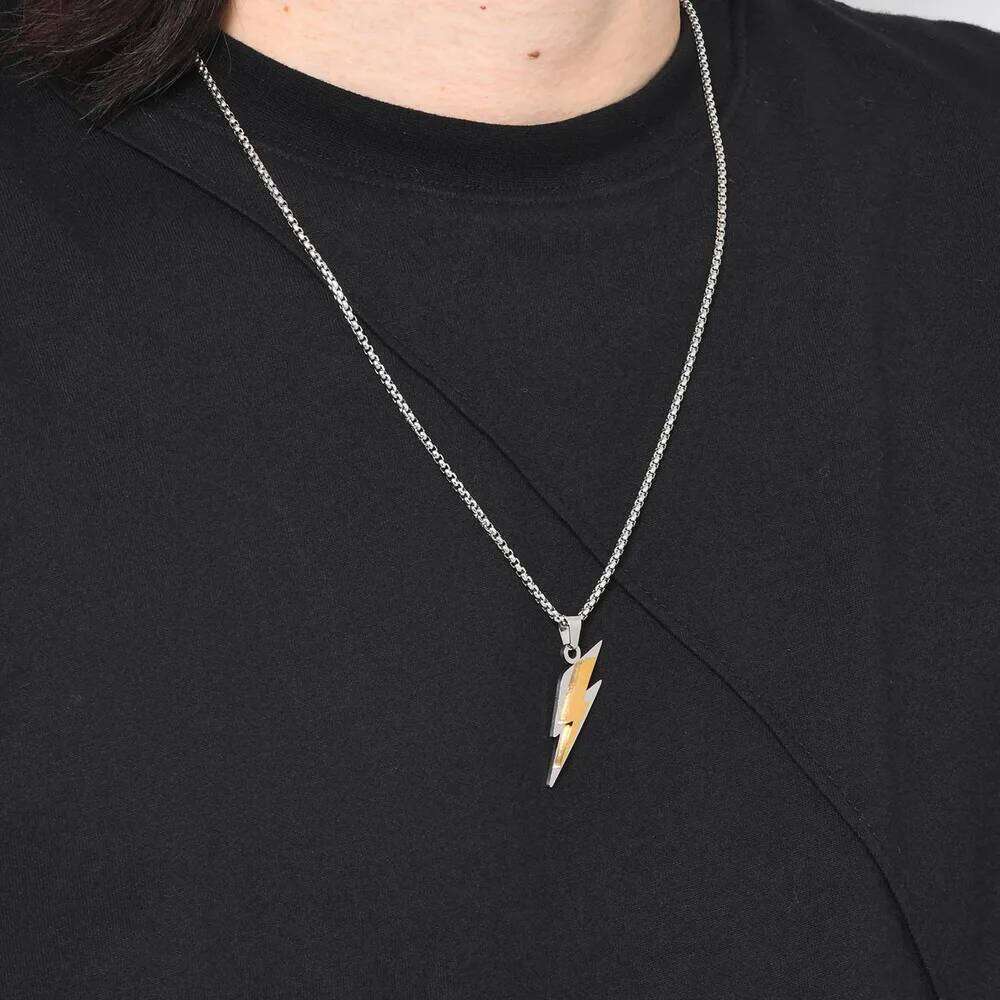 Trendy Stainless Steel Necklaces for Men,Two Color Lightning Pendant Necklace,Party Hip Hop Jewelry Gifts H260312