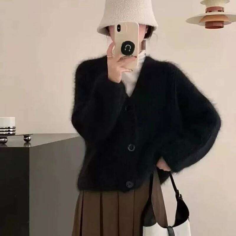 Deeptown Vintage Brown Knitted Women Korean Style Casual Long Sleeve Sweater Harajuku Autumn Winter Cardigan Aesthetics Z260313