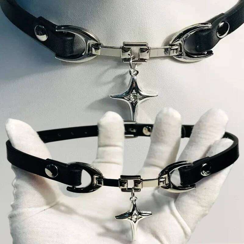 Y2K Cross Choker Pu Leather Metal Hip Hop Necklace for Women Gothic Charm Grunge Pendant Jewelry Necklaces Accessories H260312