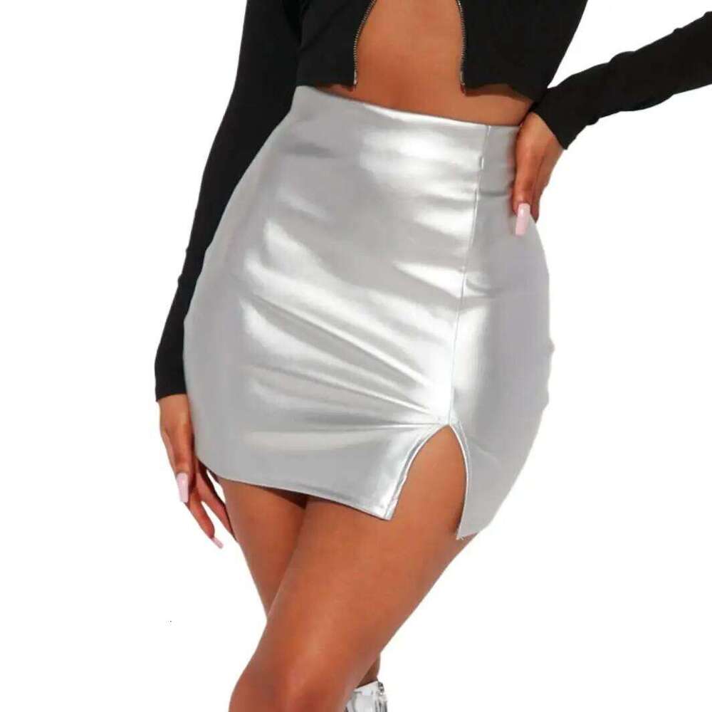 Women's Gold Sliver Side Split Zip Up Irregular Skirts Summer Female Y2K Night Clubwear Short Vestidos LDY-WW6650 Z260314