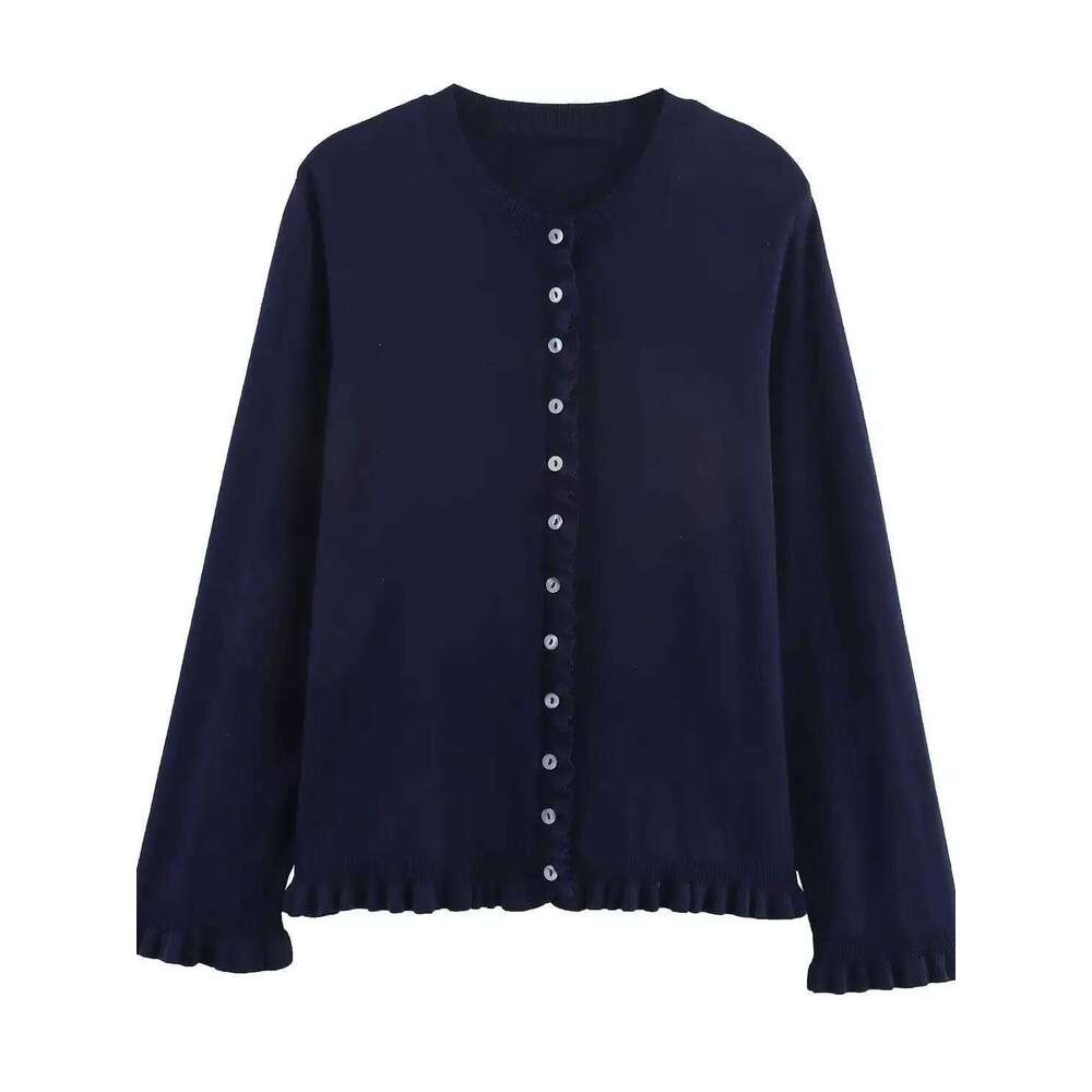 2025 Women's European & American French Design Navy Blue Sweaters Lady Elegant Layered Decoration Versatile Knitted Cardigans Z260313