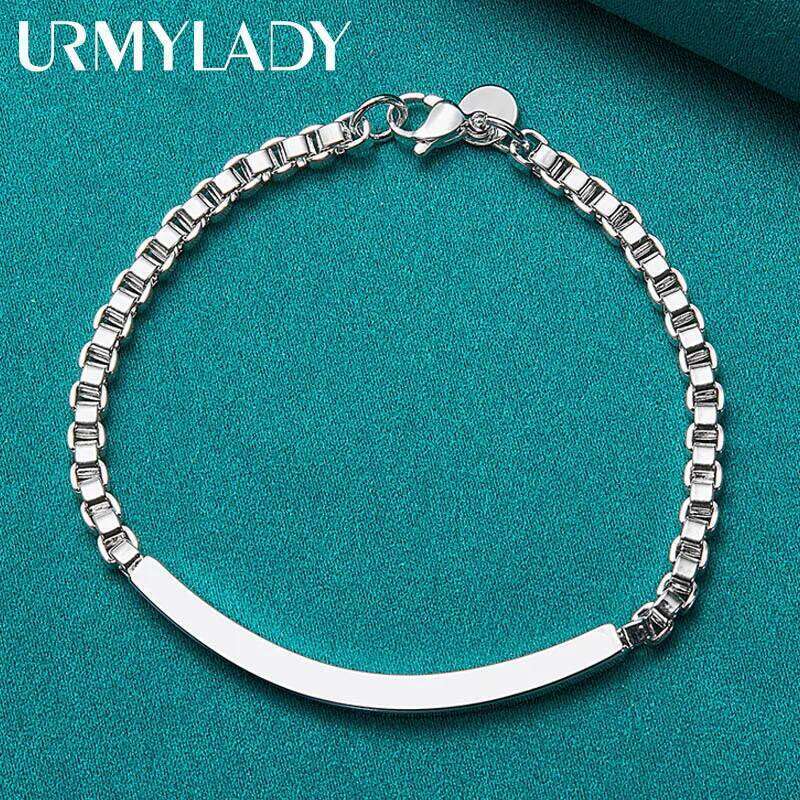 URMYLADY 925 Sterling Silver 4mm Box Laugh Chain Bracelet For Women Man Wedding Party Fashion Charm Jewelry Z260313