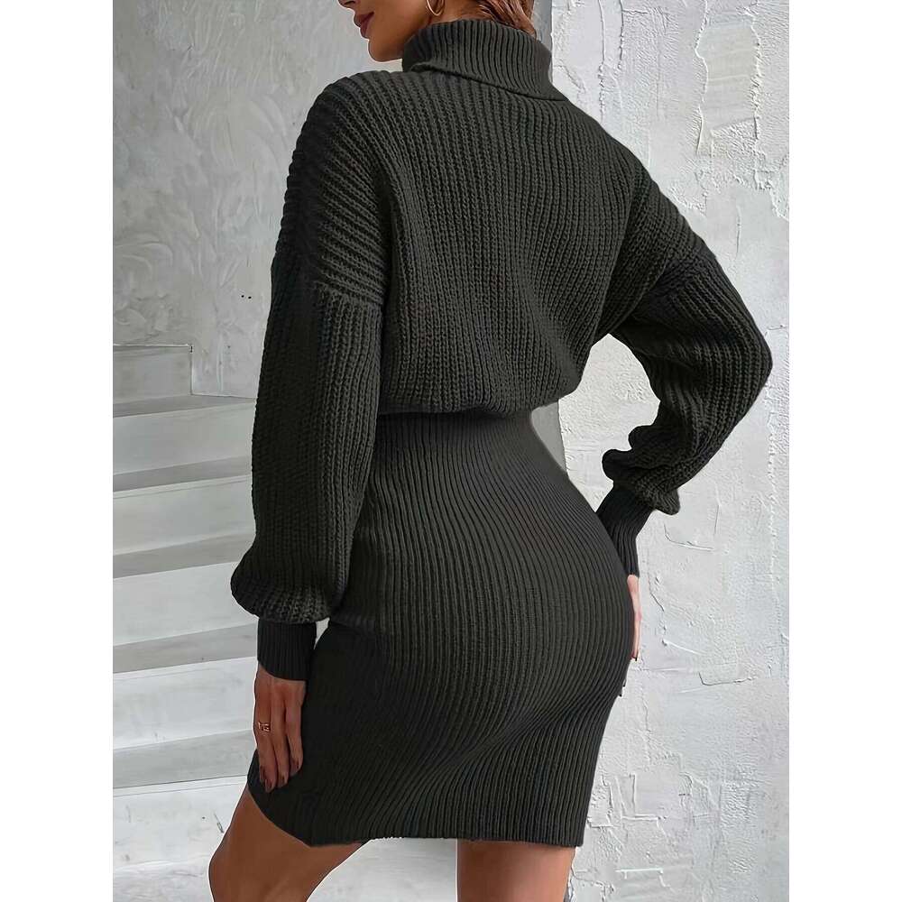 2024 New Versatile High-neck Dropped-Sleeve Sweater Dress Z260313