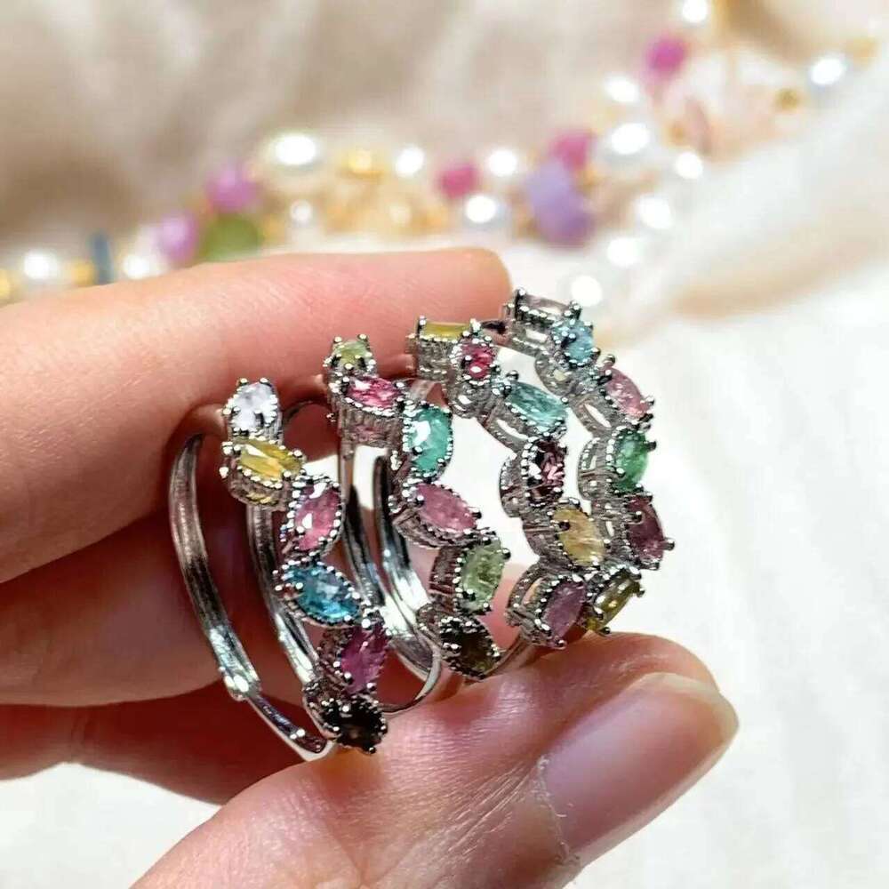 Vintage Natural Tourmaline Ring For Women Stainless Steel Simple Fine Jewelry Stone Gemstone Classic Style H260312