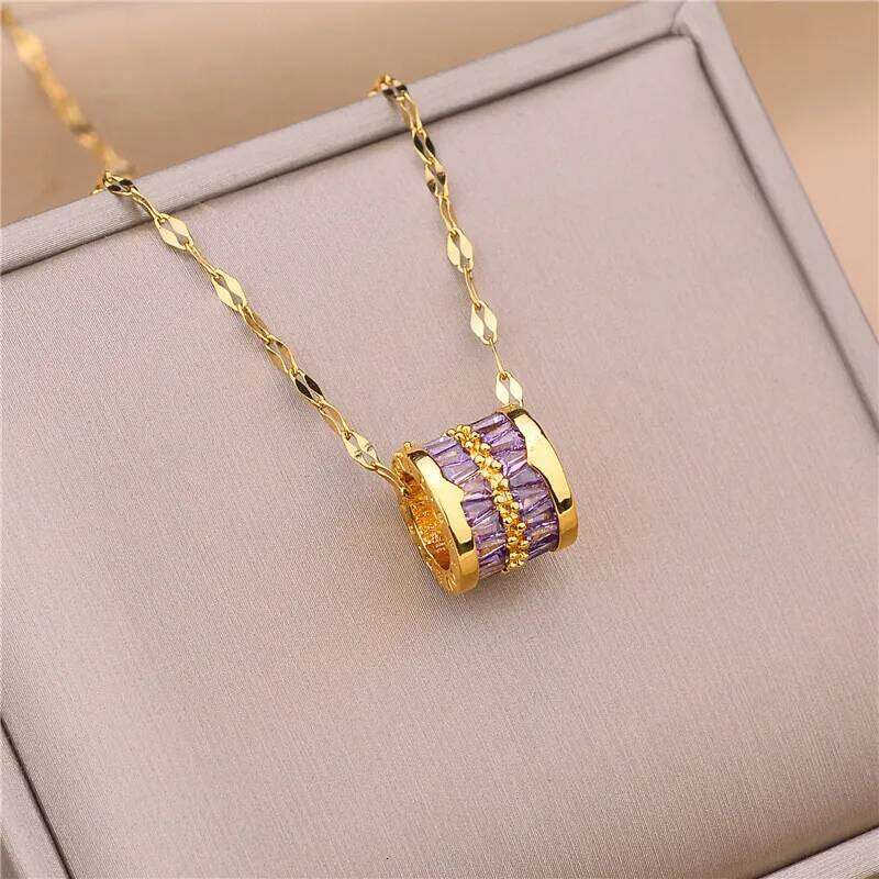 Sweet Zircon Crystal Pendant Necklace For Women Korean Fashion Stainless Steel Clavicle Chain Jewelry Female Wedding Accessories H260312