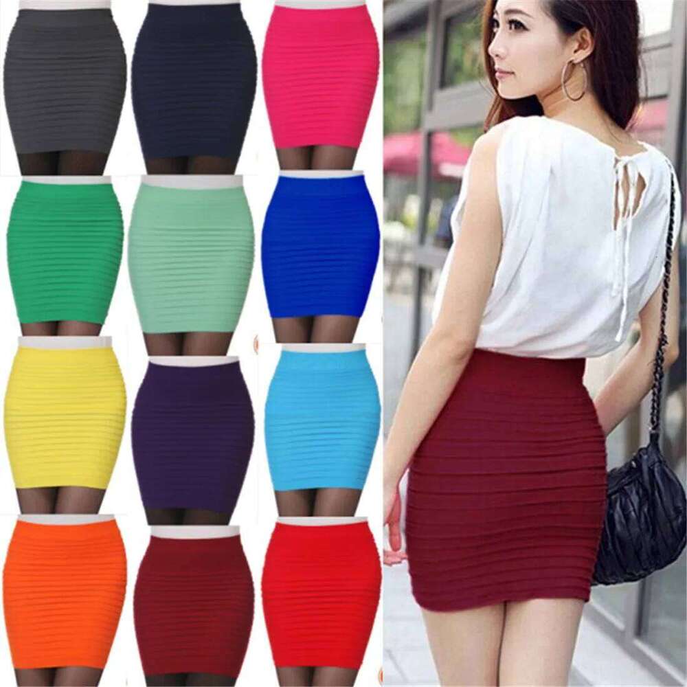 Summer Women High Waist Solid Color Elastic Pleated For Office Draped Slim Mini Skirt Sexy Lady Pencil Skirts Z260314